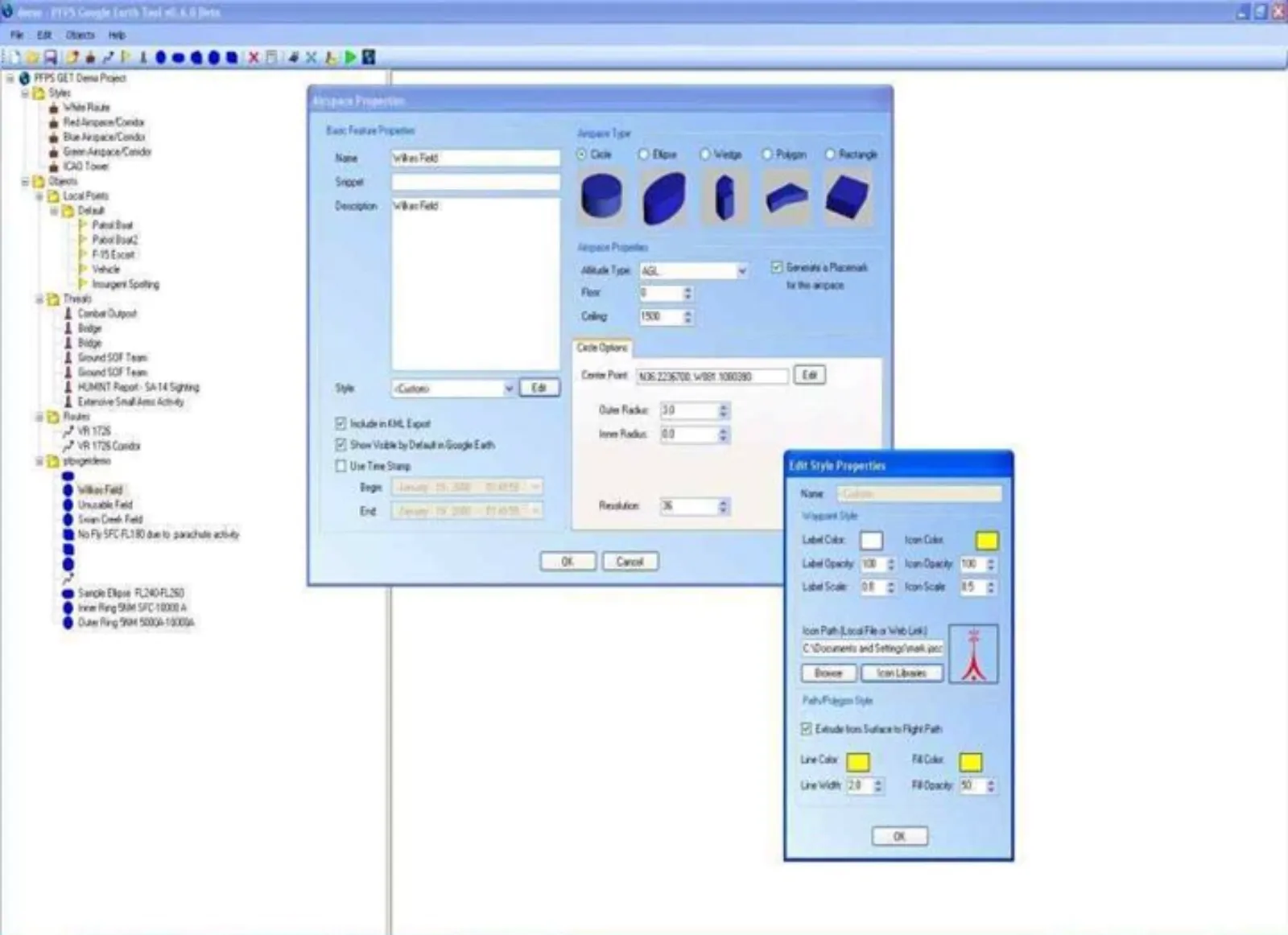 PFPS Google Earth Tool interface